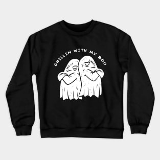 Chillin With My Boo Funny Halloween Ghost Design Crewneck Sweatshirt